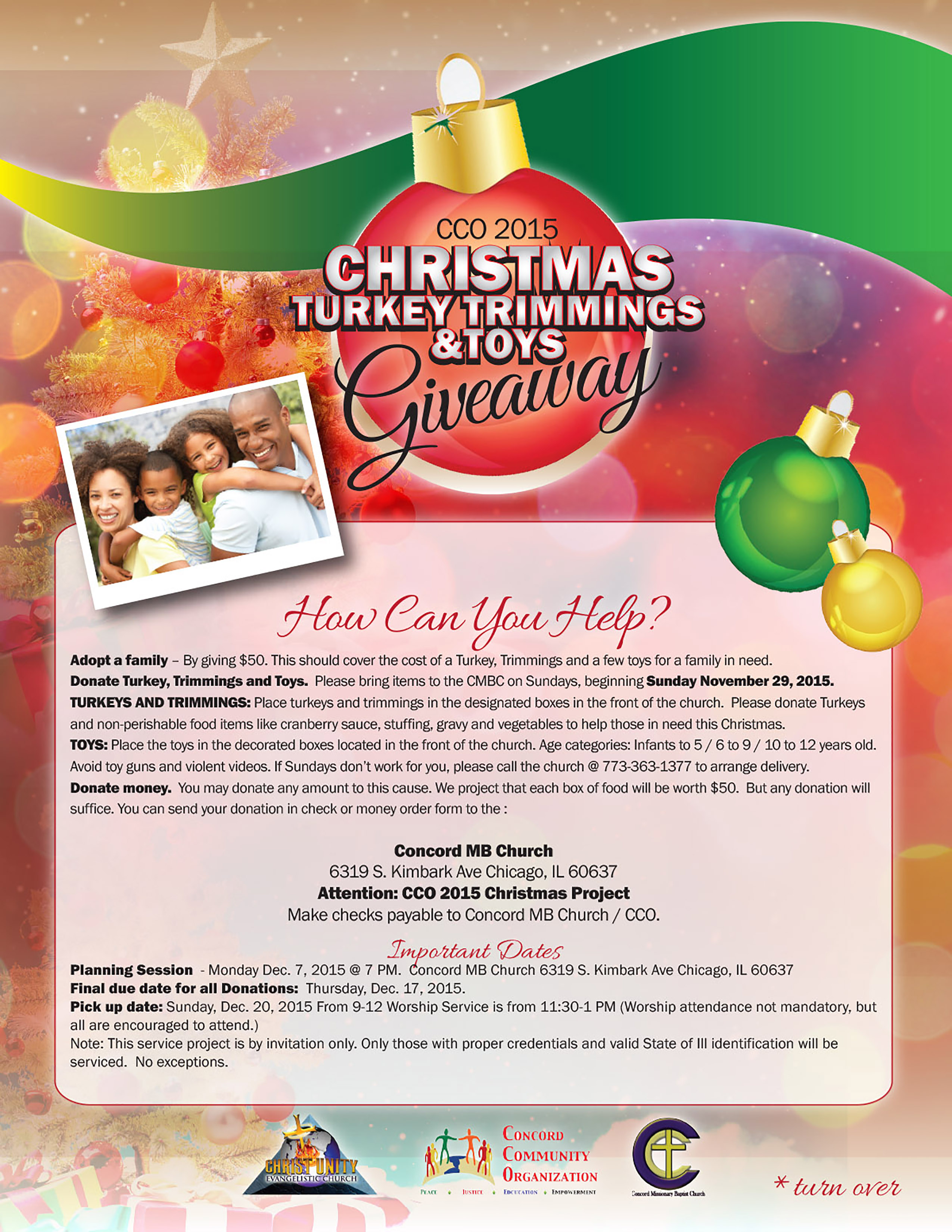 2015 CCO Christmas Turkey, Trimmings and Toys Giveaway December 20